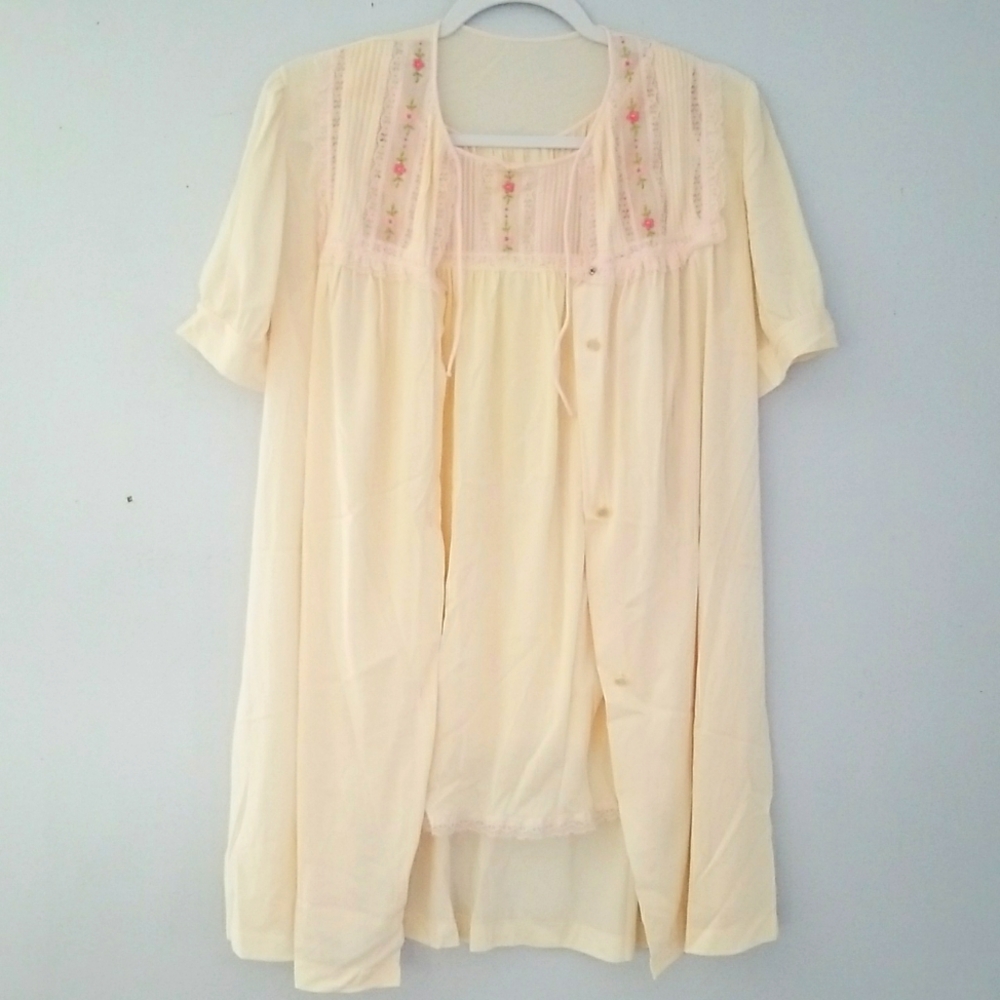 Vintage Kayser Peachy Pale Pink Babydoll Nightie w/Short Robe Size Medium